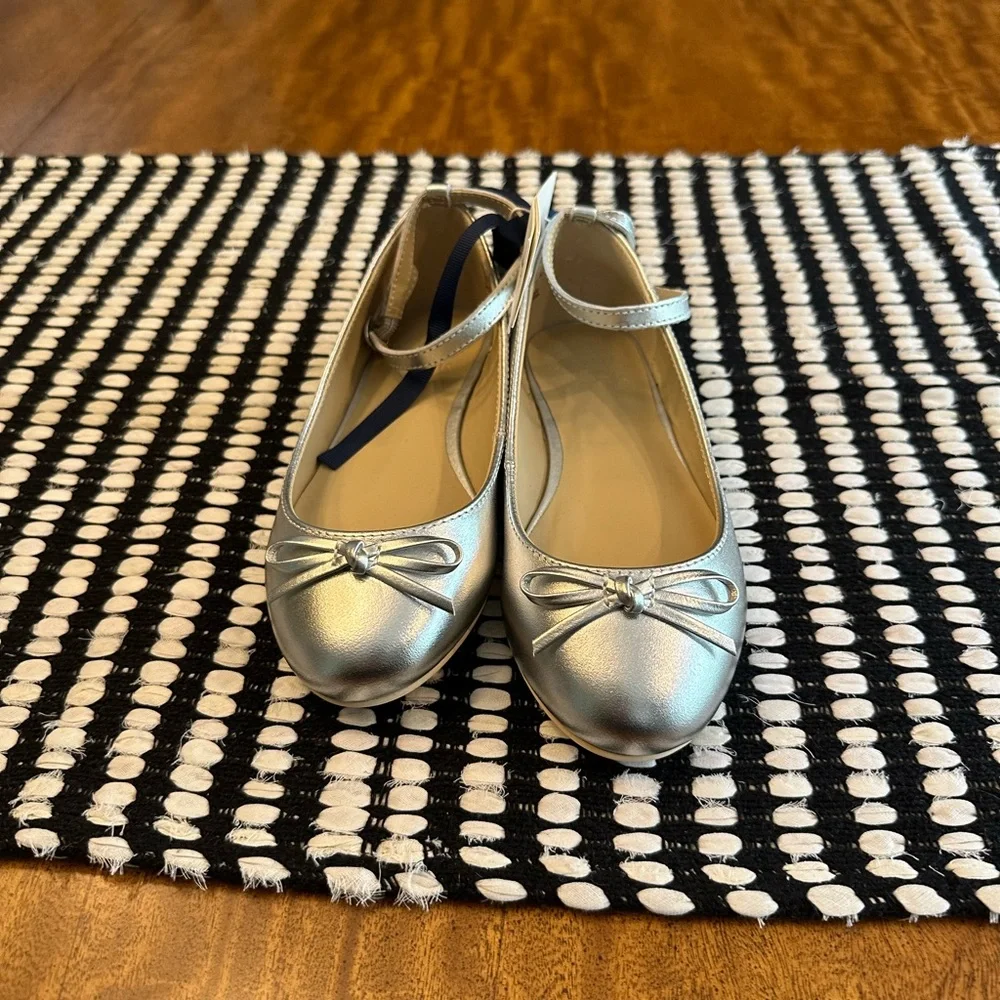 JANIE and JACK METALLIC ANKLE STRAP BOW BALLET FLAT