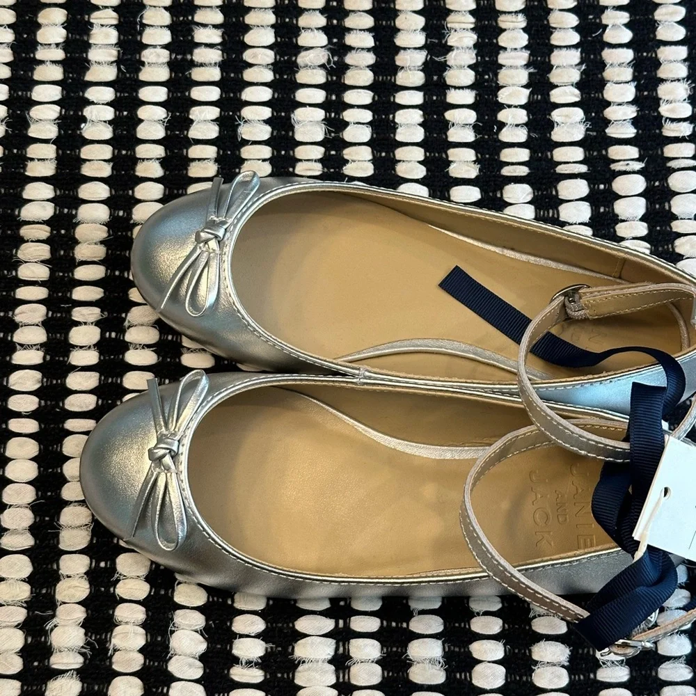 JANIE and JACK METALLIC ANKLE STRAP BOW BALLET FLAT