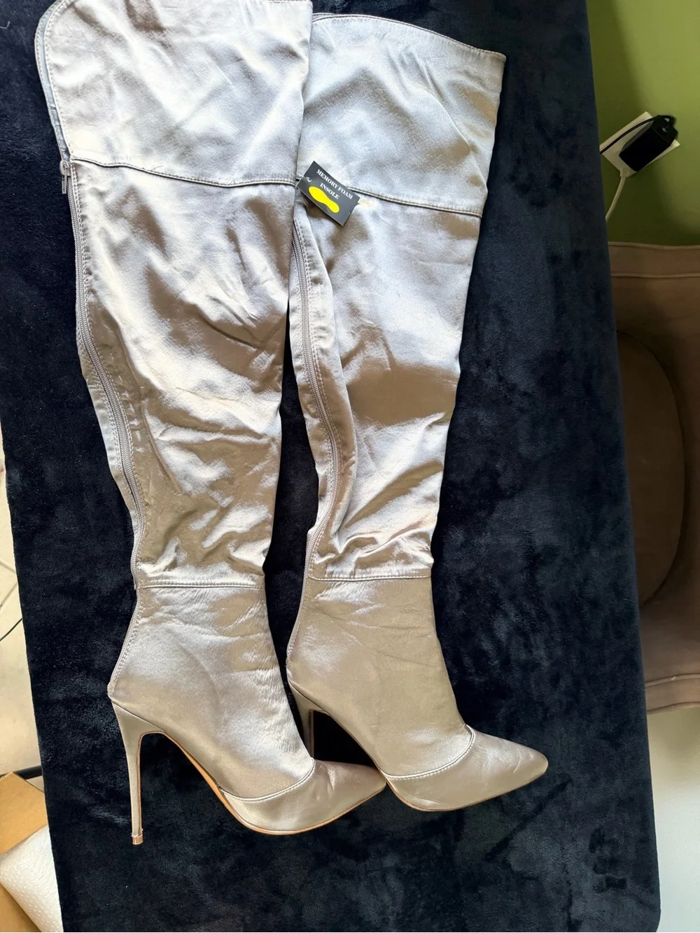 Over-the-Knee Stiletto Boots in Light Gray