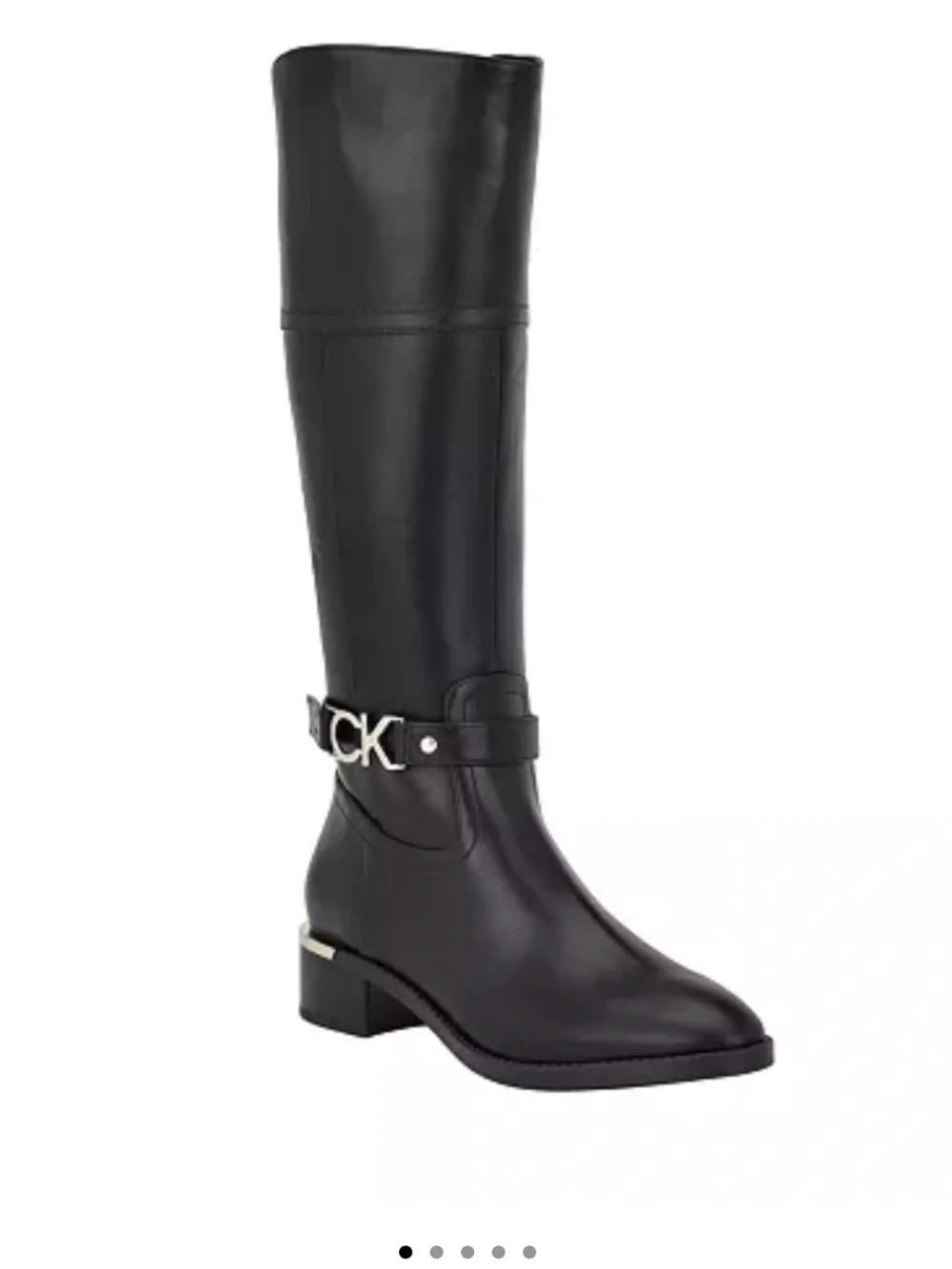 Calvin Klein Black Over-the-Knee Leather Boots with Logo Strap