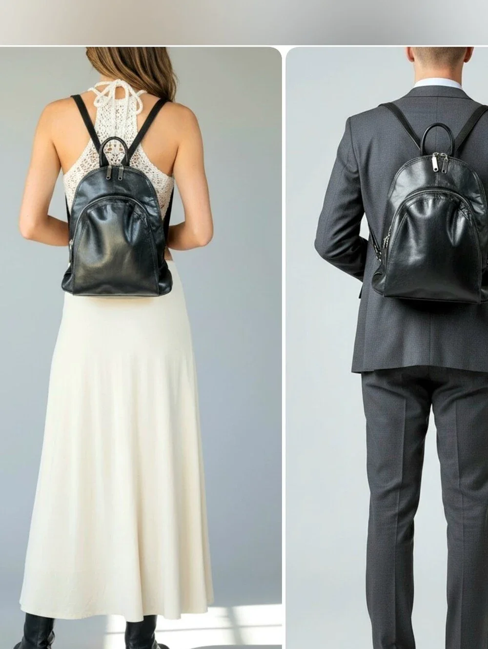 Tano Black Leather Backpack Unisex Medium Y2K Minimalist Capsule Wardrobe Bag