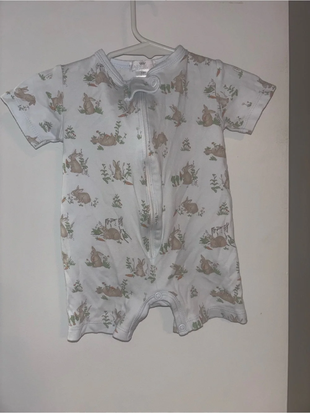White Baby Short-Sleeve One-Piece with Bunny Print