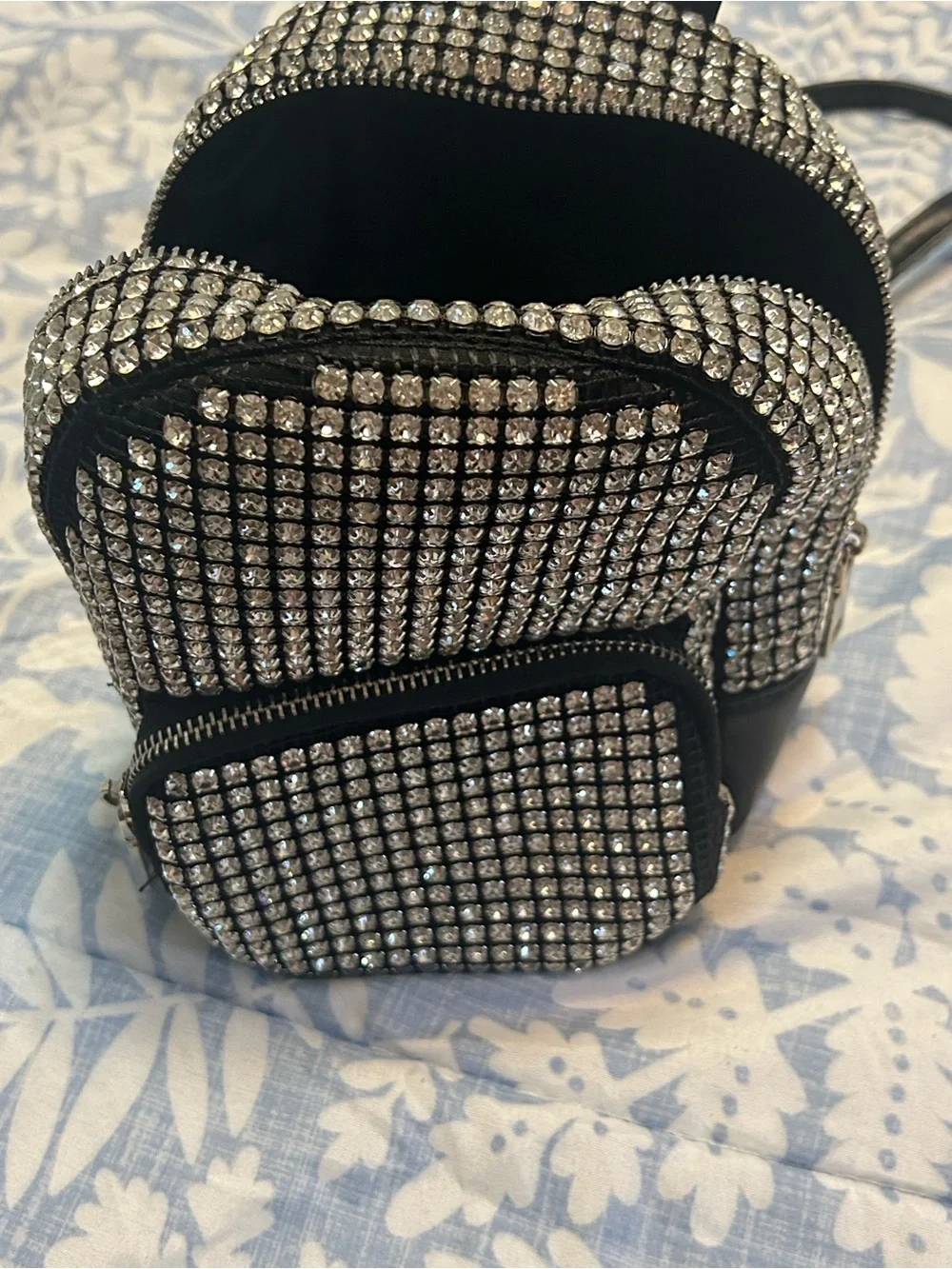 MMS Black Mini Backpack with Silver Rhinestones & Green Embellished Stone Purse