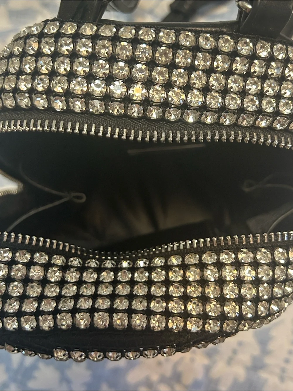 MMS Black Mini Backpack with Silver Rhinestones & Green Embellished Stone Purse