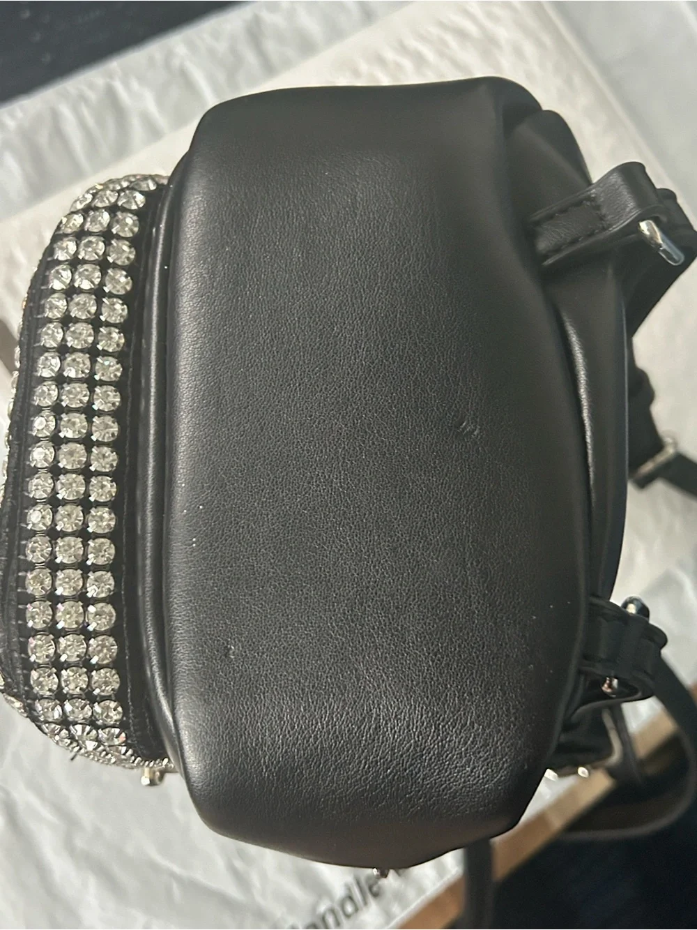 MMS Black Mini Backpack with Silver Rhinestones & Green Embellished Stone Purse