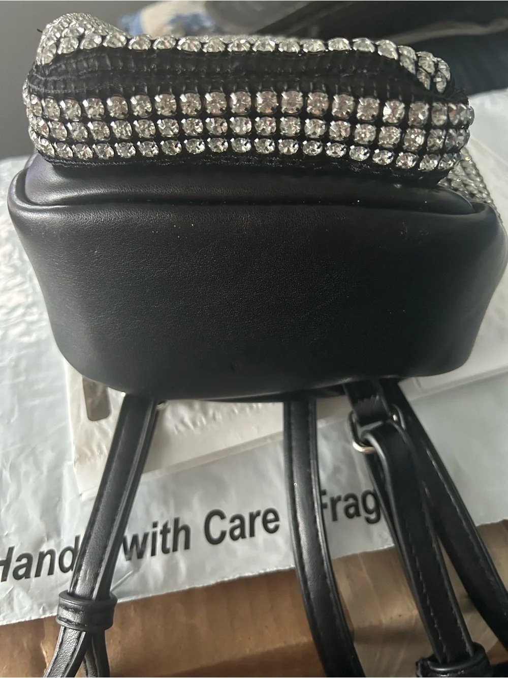 MMS Black Mini Backpack with Silver Rhinestones & Green Embellished Stone Purse