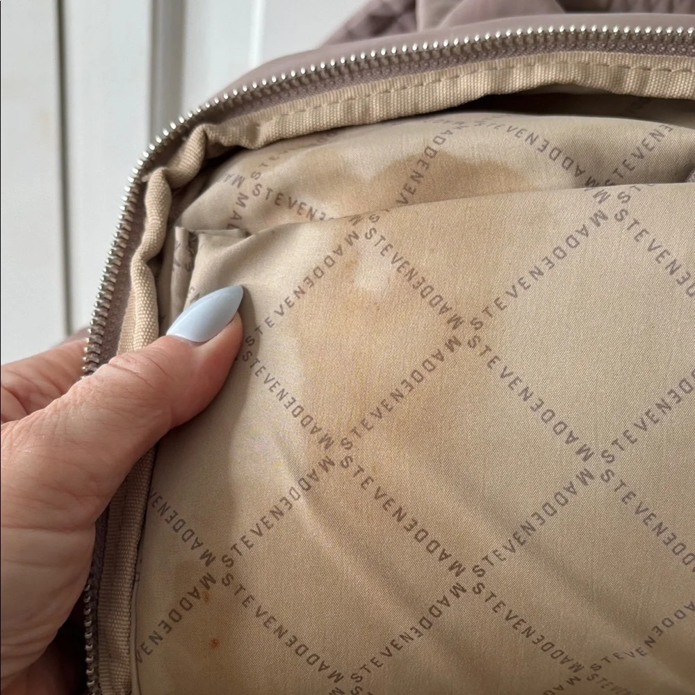 Steve Madden Tan Nylon Backpack with laptop pocket and detachable cosmetic bag