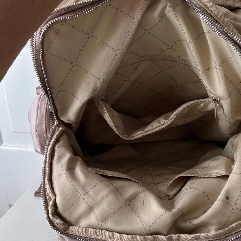 Steve Madden Tan Nylon Backpack with laptop pocket and detachable cosmetic bag