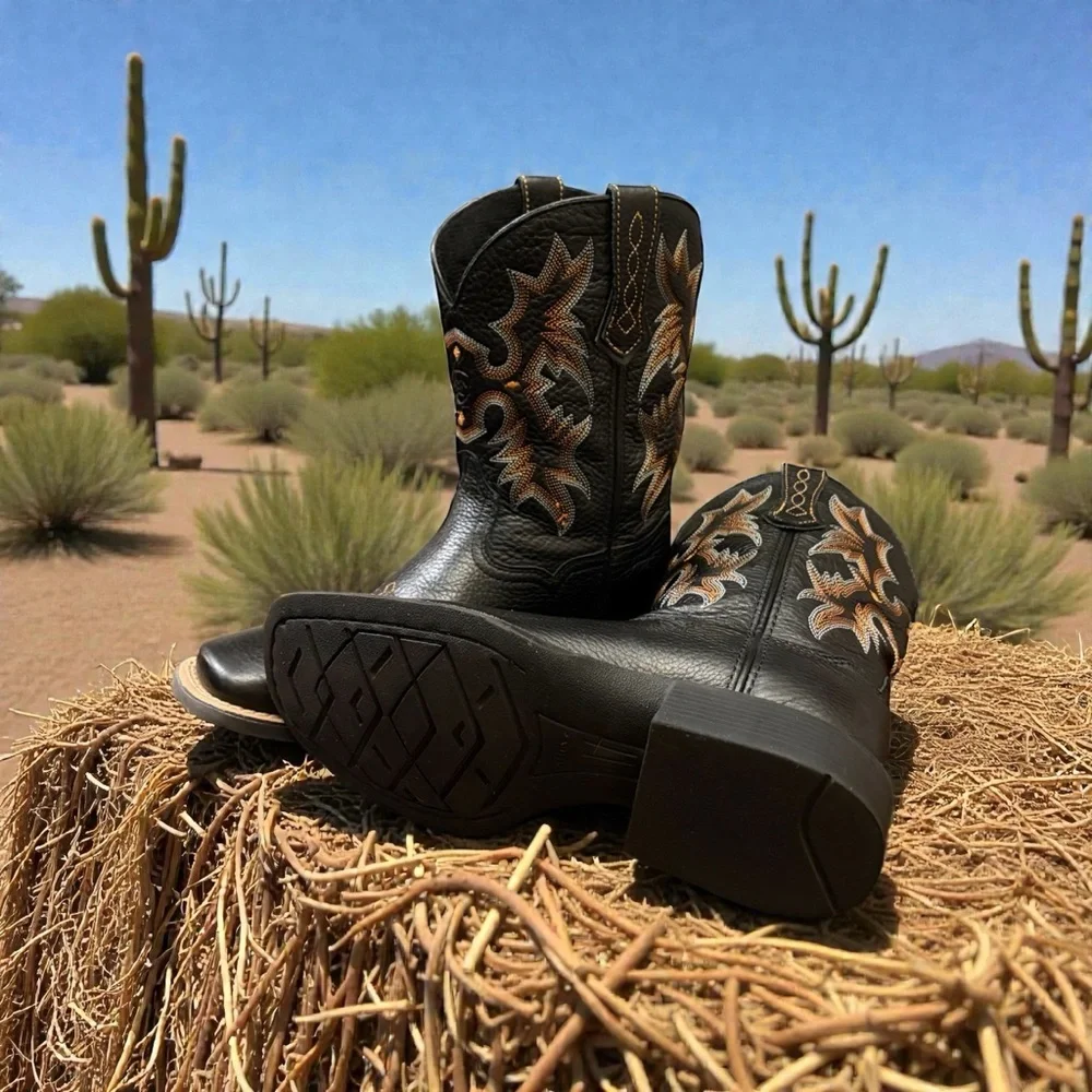 Ariat Boys Square Toe Tombstone Leather Western Cowboy Boots
