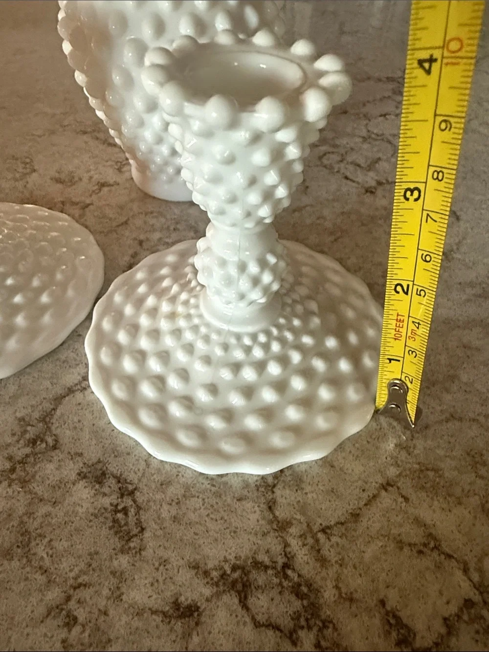 Vintage Hobnail Milk Glass Candle Stick Holders and bud vase White Read Descript