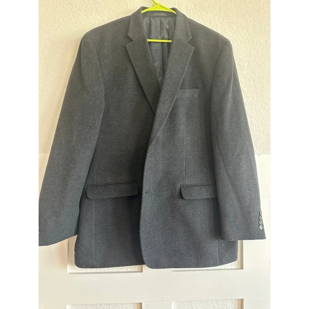 LRL Ralph Lauren Flannel Sport Coat Gray Black Wool Silk Cashmere Mens 48L