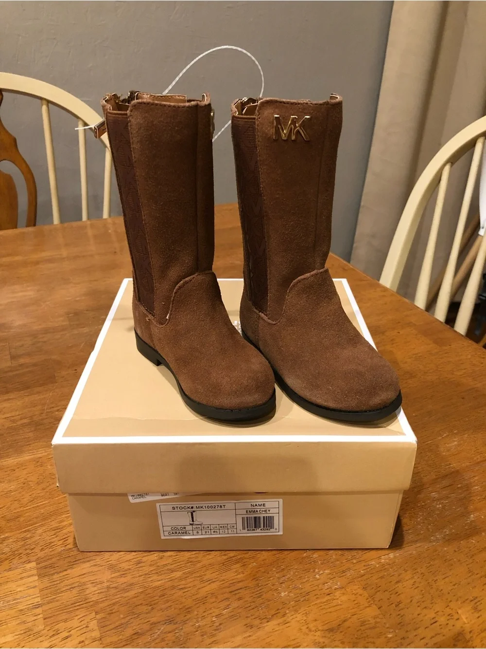 Michael Kors Girls' Tan Suede Mid-Calf MK Logo Boots