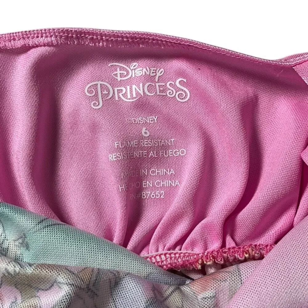 Disney Princess Pink Dress Kids Size 6 Nightgown Costume Jammies Floral Mesh
