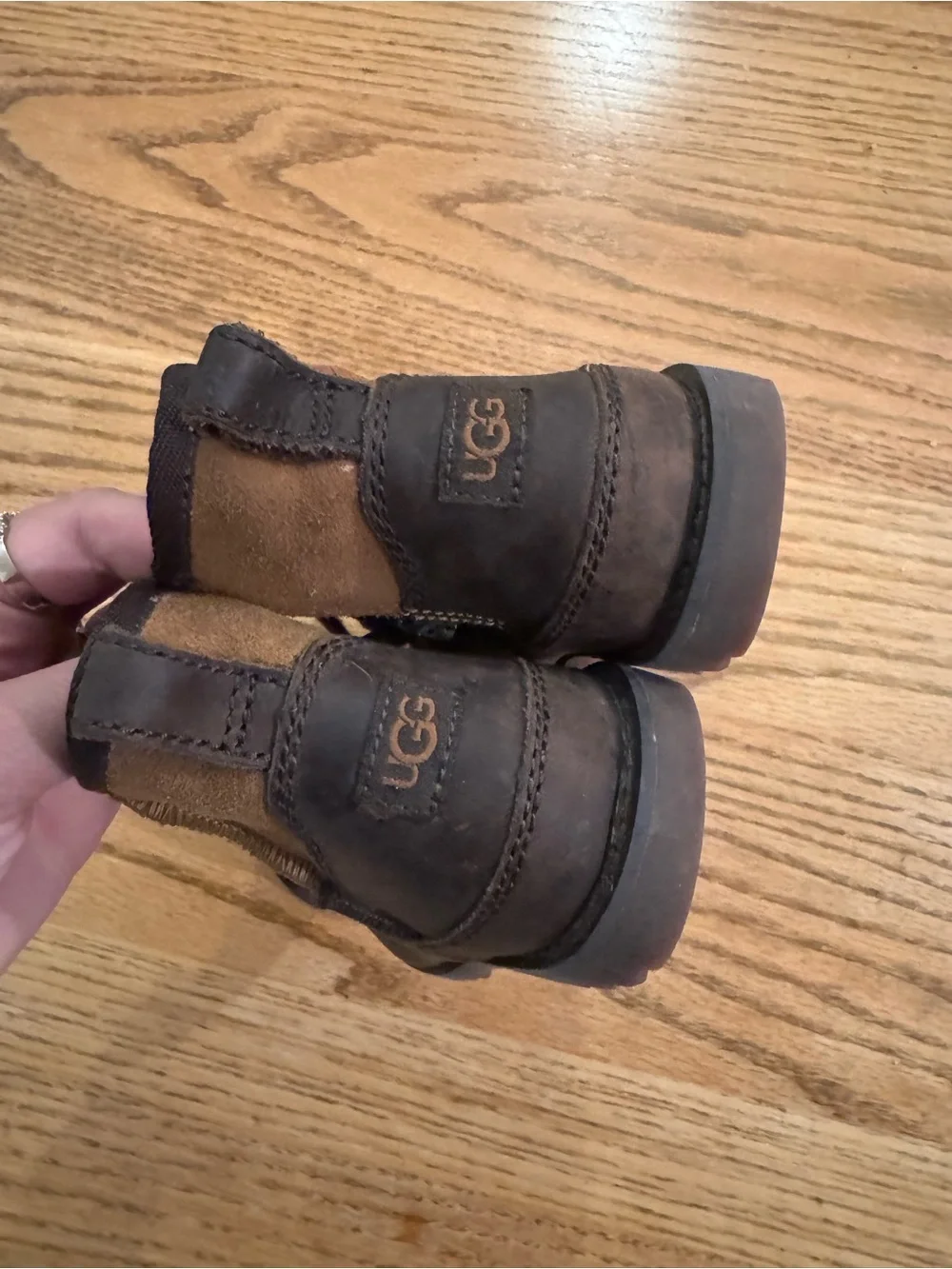 UGG Kids Two-Tone Brown Suede & Leather Boots
