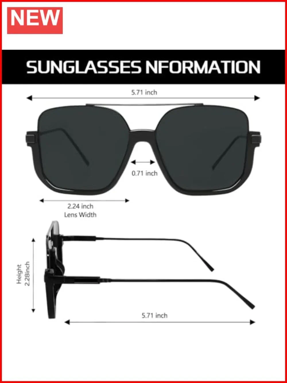 Square Oversized Aviator Sunglasses for Women Men 70s Semi-Frame UV400