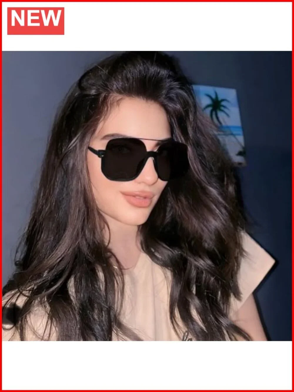 Square Oversized Aviator Sunglasses for Women Men 70s Semi-Frame UV400
