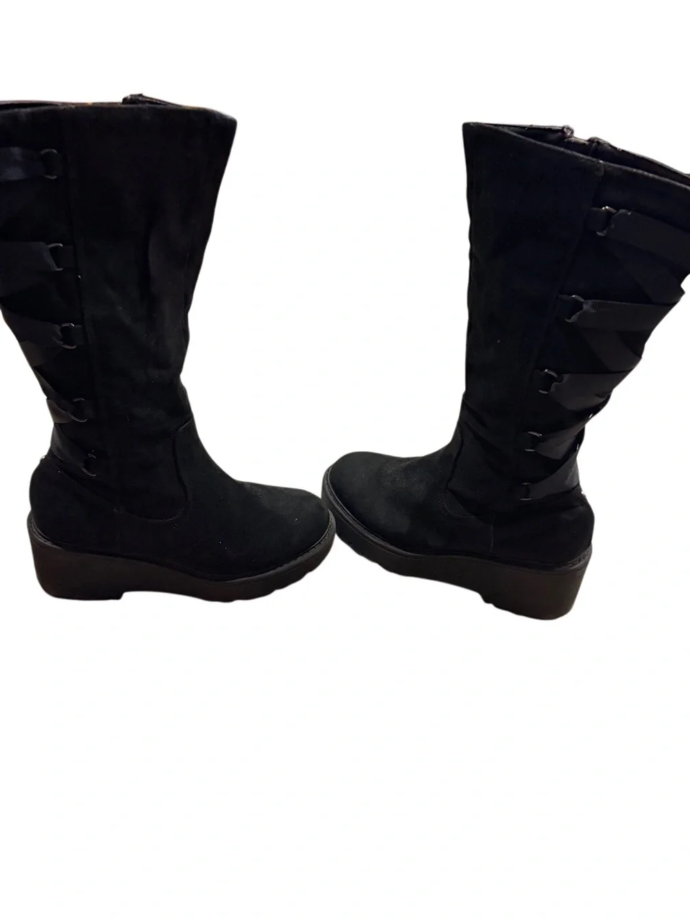 DV by Dolce Vita Franka 1 Black Tall Ribbon Lace Wedge Boots
