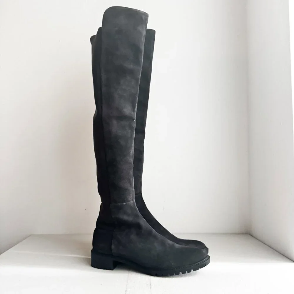 Stuart Weitzman Dark Grey Suede Stretch Back Over the Knee Boots 10.5
