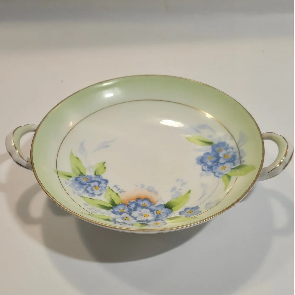 Vintage PT Bavaria Hand Painted Forget Me Not Porcelain‎ Candy Dish Signed Rösch