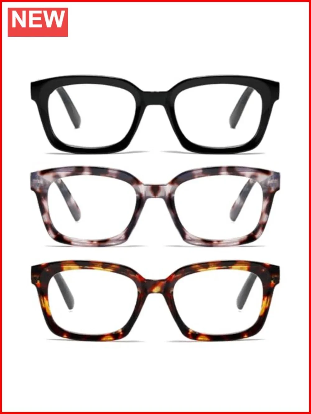3 Pack Oversized Square Blue Light Blocking Reading Glasses