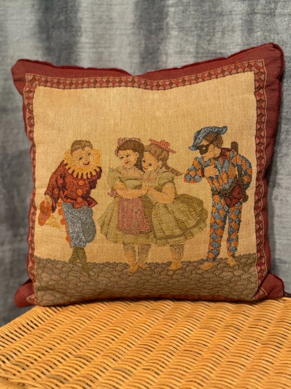 Vintage  Tapestry Square Throw Pillow 12”