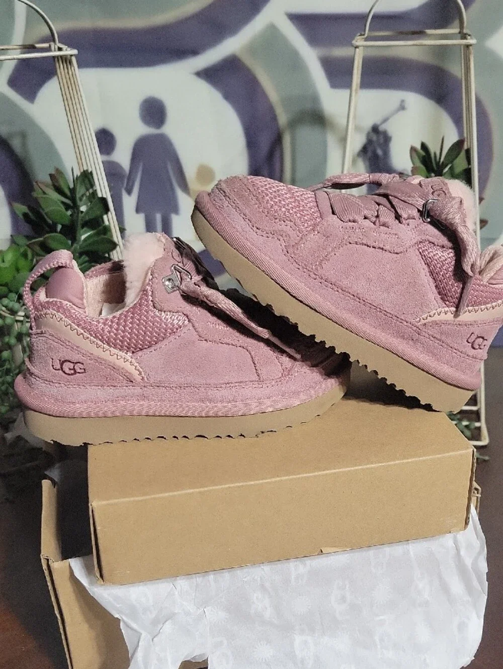 UGG Kids Pink Suede Lace-Up Booties