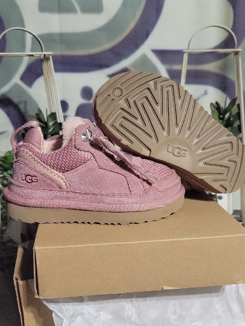 UGG Kids Pink Suede Lace-Up Booties