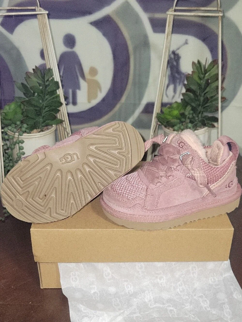 UGG Kids Pink Suede Lace-Up Booties