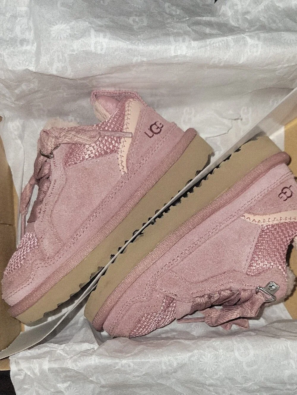 UGG Kids Pink Suede Lace-Up Booties