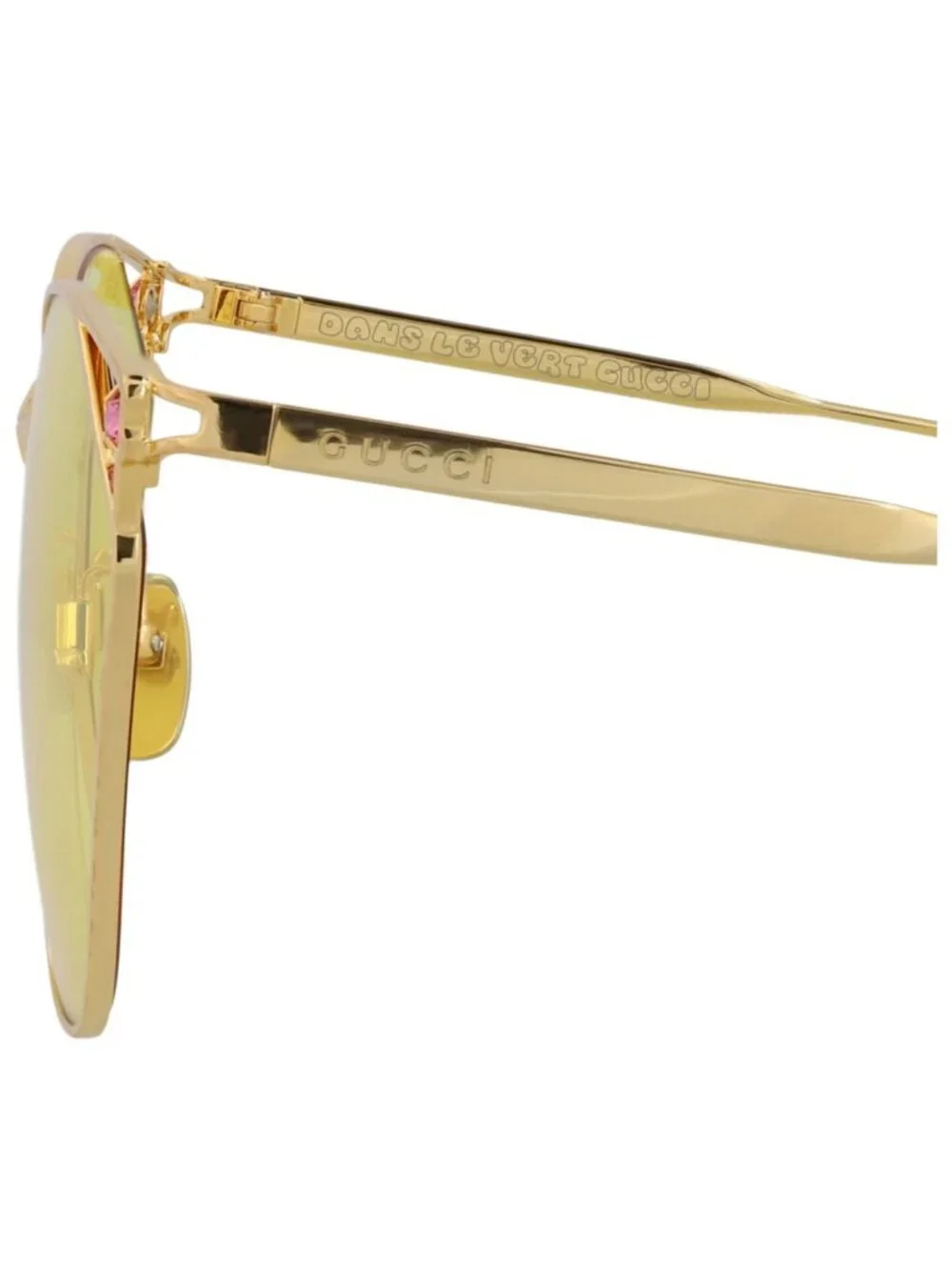 New Gucci Women's Sunglasses Cat Eye Metal Frame Gold Gold Yellow