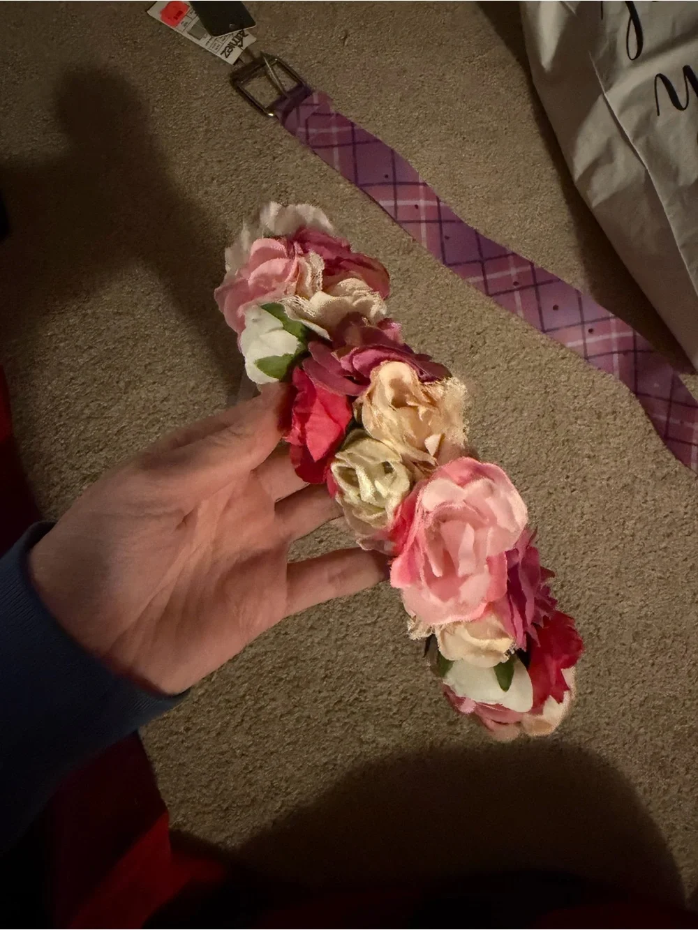 Floral Crown Headband with Pink and Cream Roses
