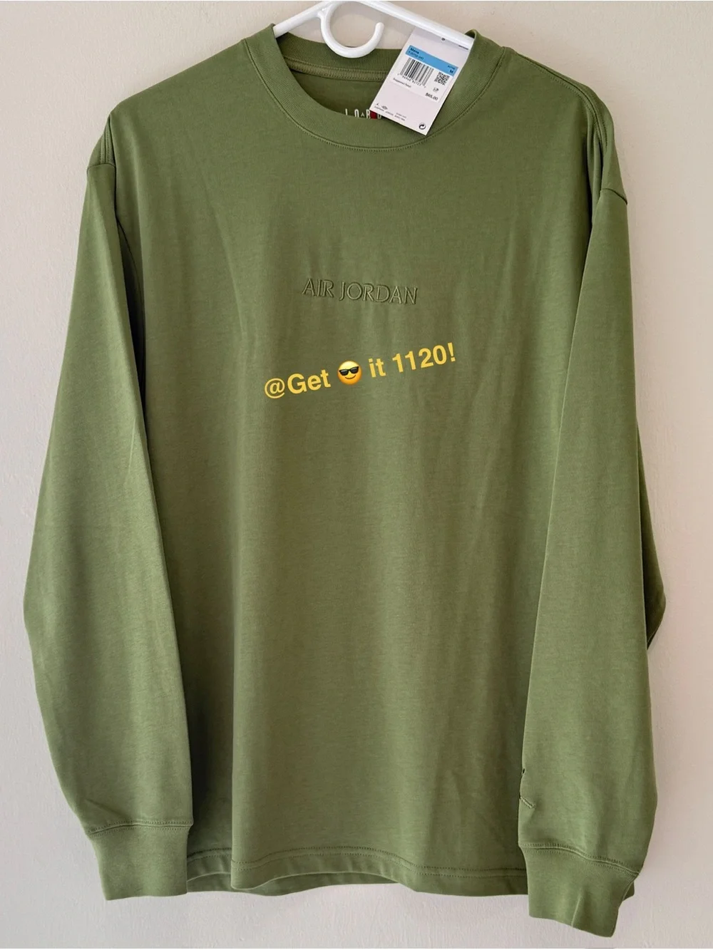 Jordan Wordmark French Terry Men's Long-Sleeve T-Shirt FJ0702-340 Light Olive S