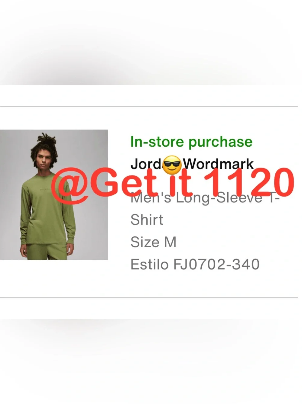 Jordan Wordmark French Terry Men's Long-Sleeve T-Shirt FJ0702-340 Light Olive S