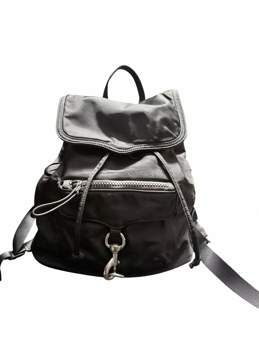Rebecca Minkoff Black Nylon Drawstring Backpack with Front Zip