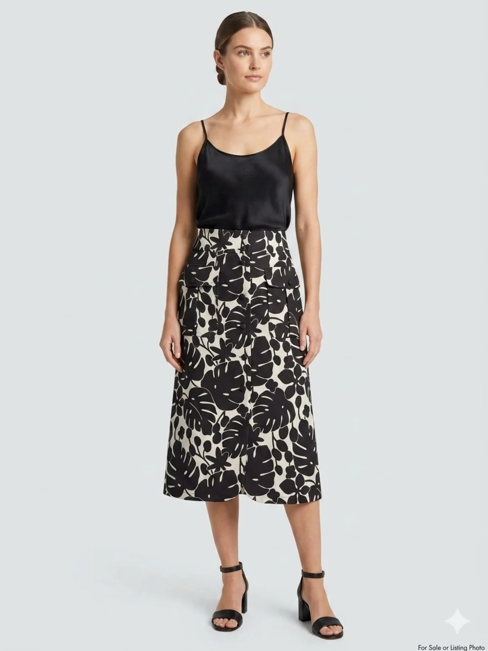 Kate Spade Monstera Grove Jacquard Midi Skirt Black Cream Sz 12