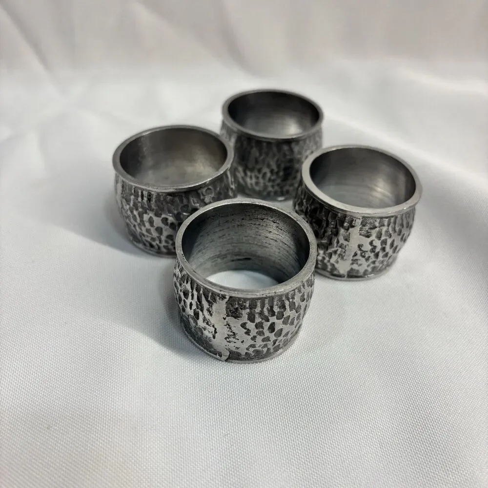 Pier 1 Hammered Metal Tone Metal Napkin Rings Table Decor Set Of 4  MCM Style
