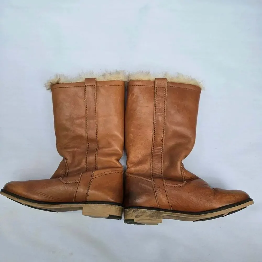 Zara Kids Brown Leather Faux Fur Lined Riding Boots EU 29 US 11.5