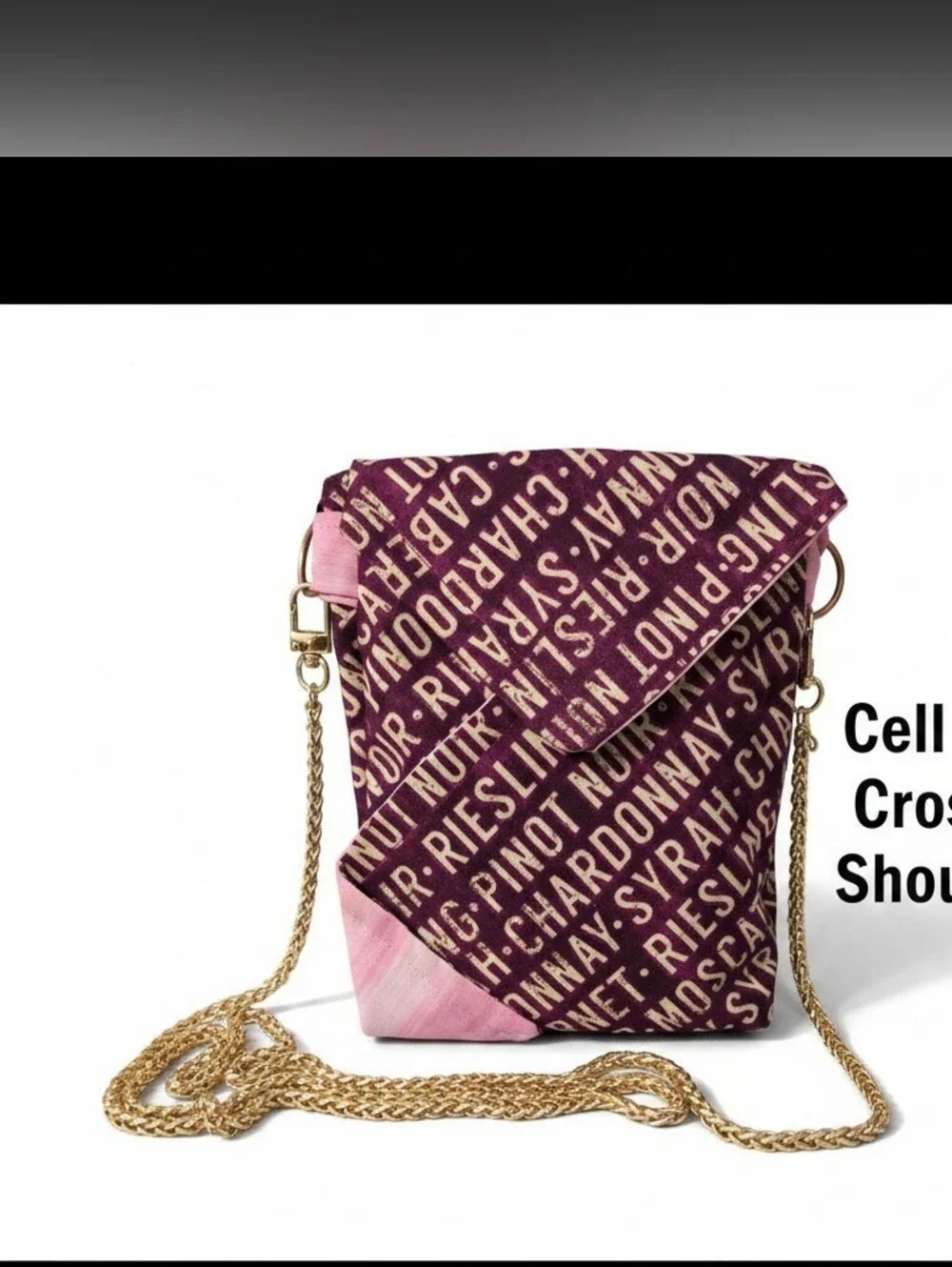 Wine Lover Crossbody Cell Phone Bag 3 Compartment Small Purse Gold Chain