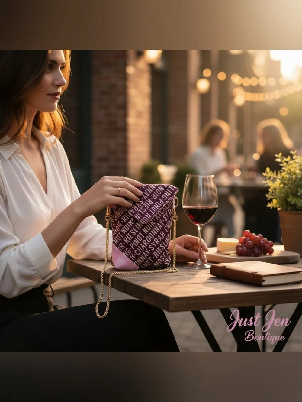 Wine Lover Crossbody Cell Phone Bag 3 Compartment Small Purse Gold Chain