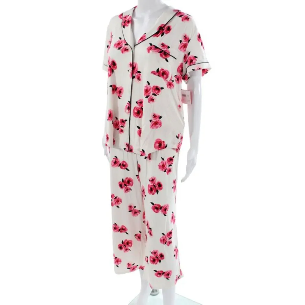Kate Spade Women's Button Down Floral Two Piece Pajama Set Size XL