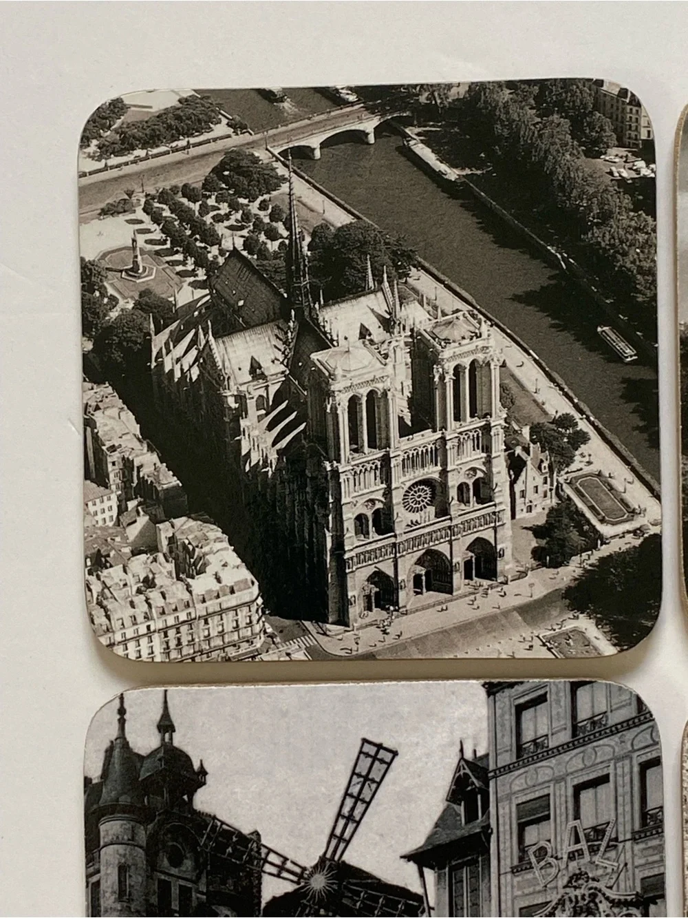 Paris Coasters Scenes France Set Of 6 Cork Back EUC Eiffel Tower Moulin Rouge