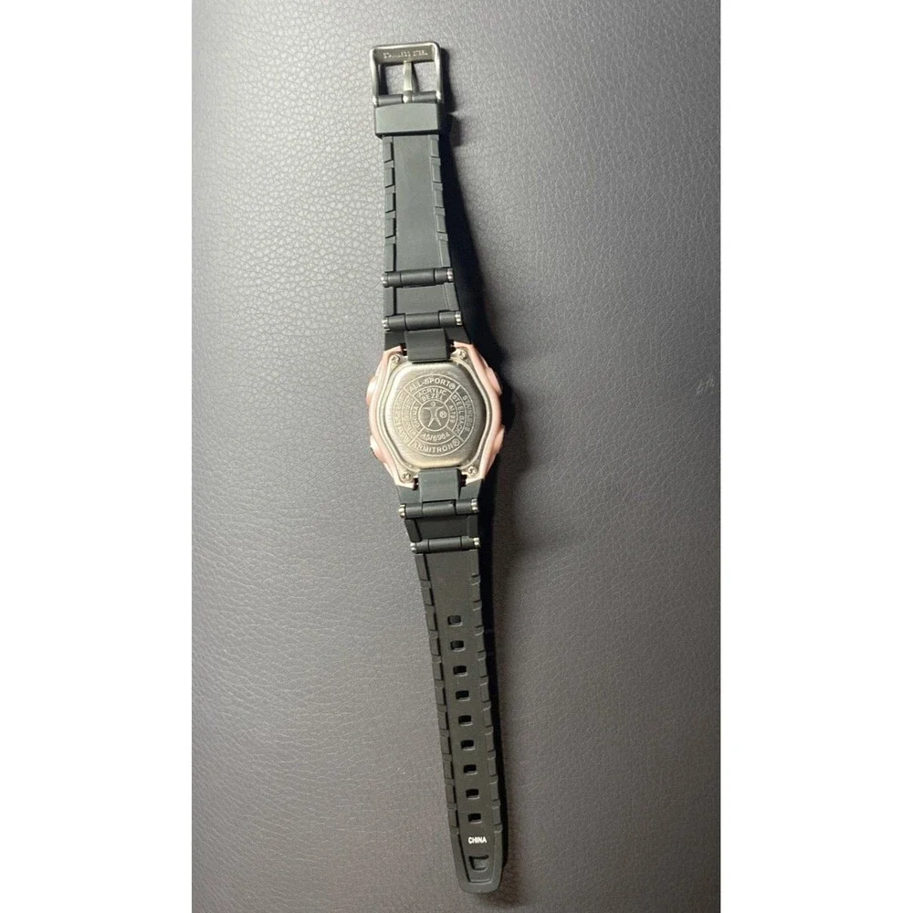 VTG Armitron Chronograph WR165 All Sport Pink Watch Silver Tone Case Black Band
