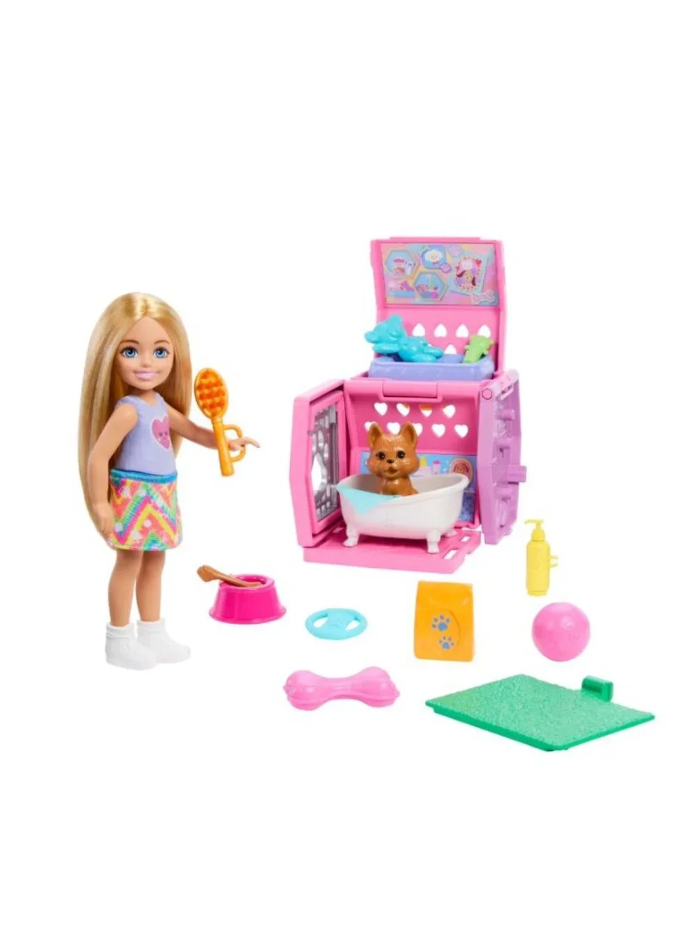 Barbie Family & Friends Chelsea Puppy Carrier Playset Doll Dog Pet Set NEW