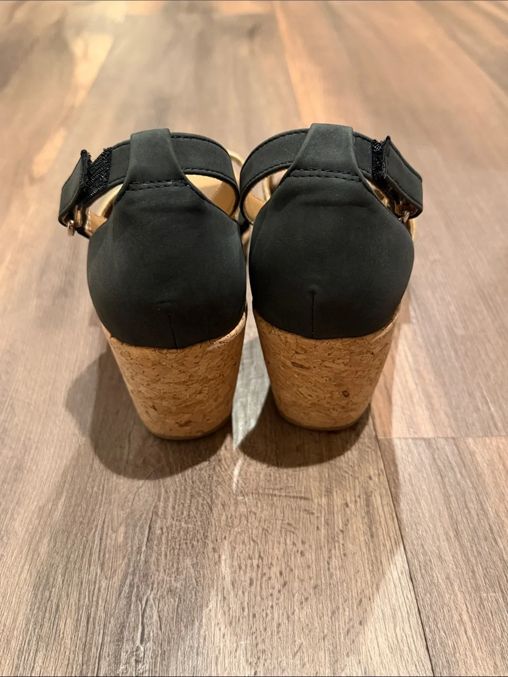 Naturalizer Black Ankle-Strap Cork‎ Wedge Sandals