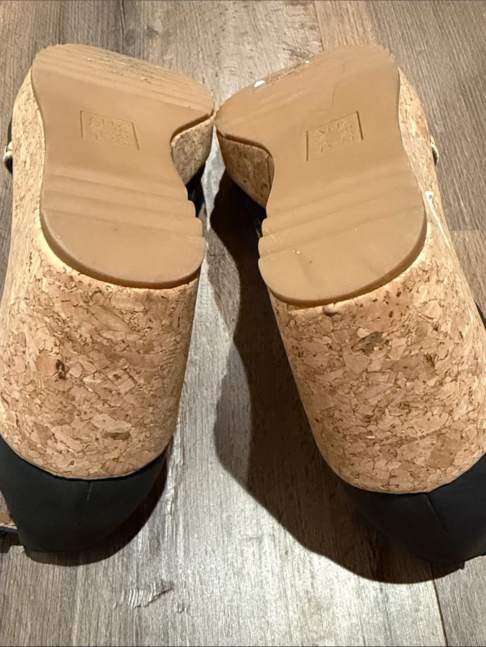 Naturalizer Black Ankle-Strap Cork‎ Wedge Sandals