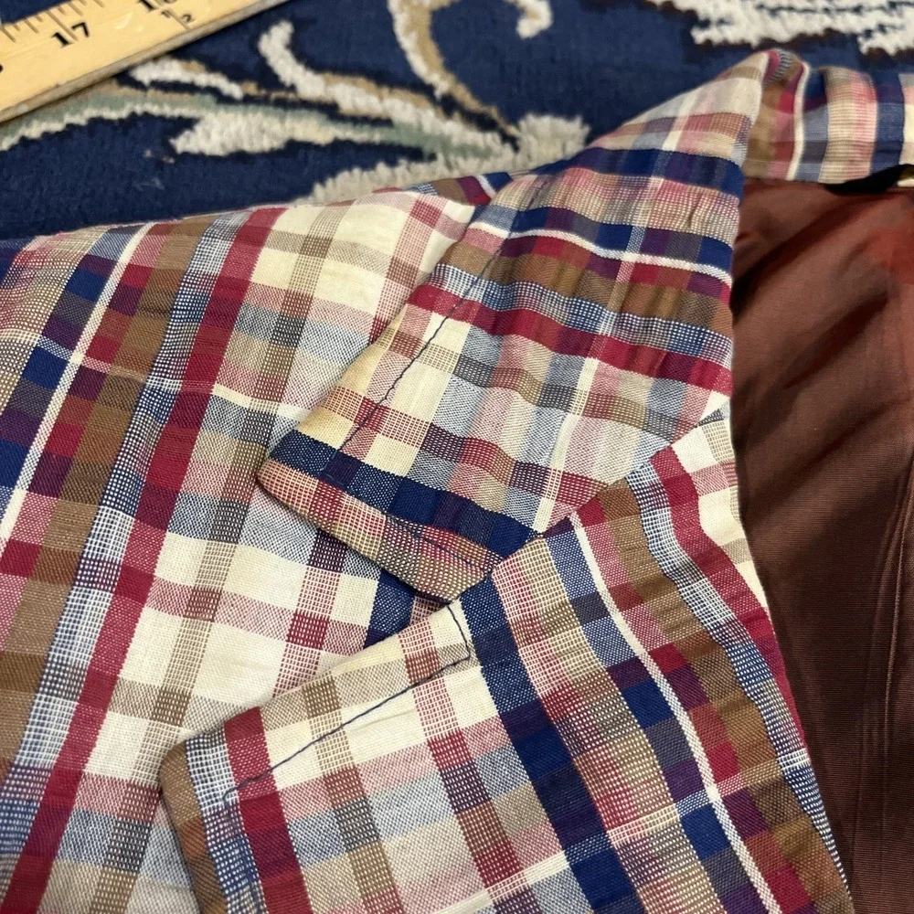 Vintage 60s Madras Blazer Sport Coat Size 38‎ Ivy Trad 70s Preppy