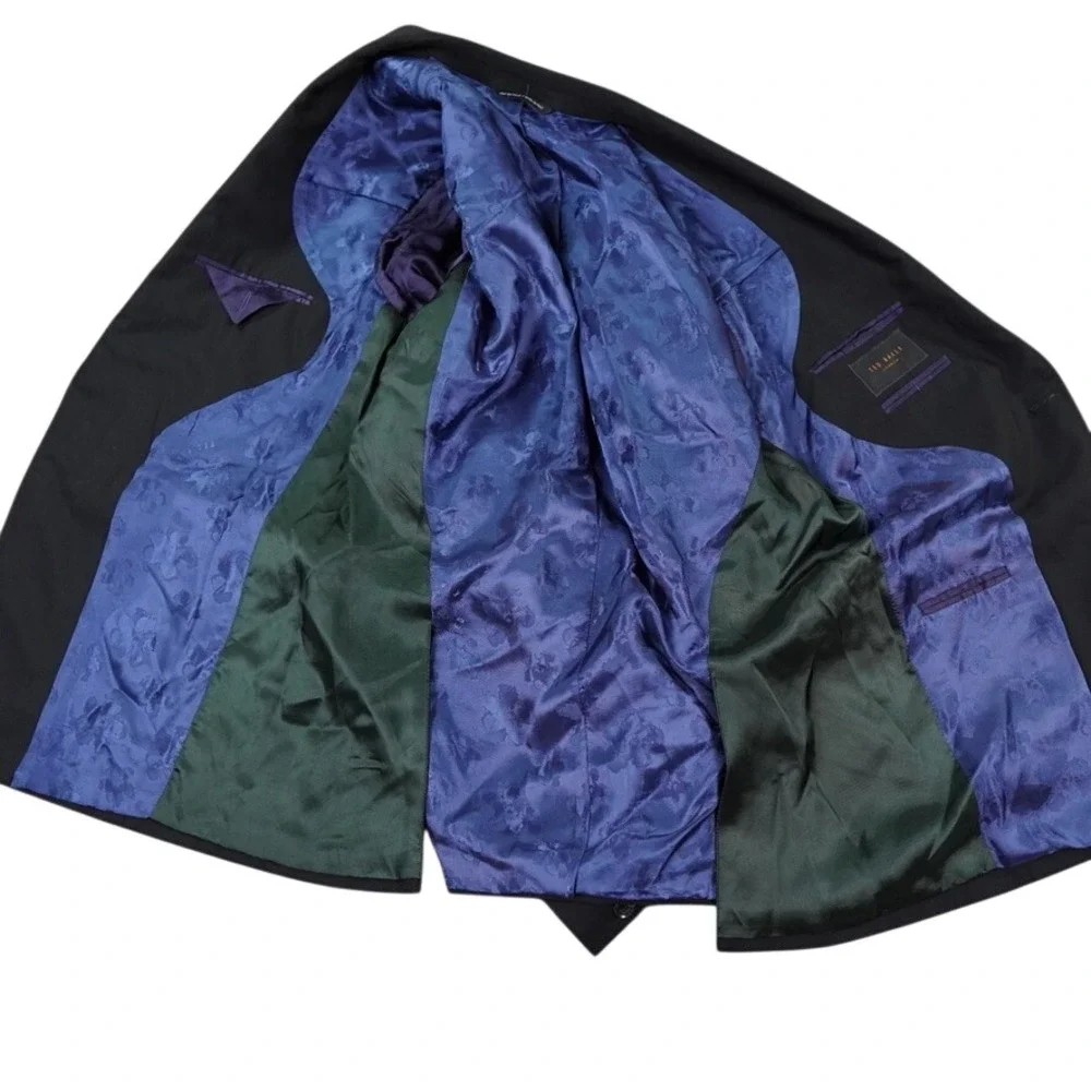 Ted Baker Blazer Mens 42R Black Regular Jay CT Wool Sport Coat Made Fabric Italy