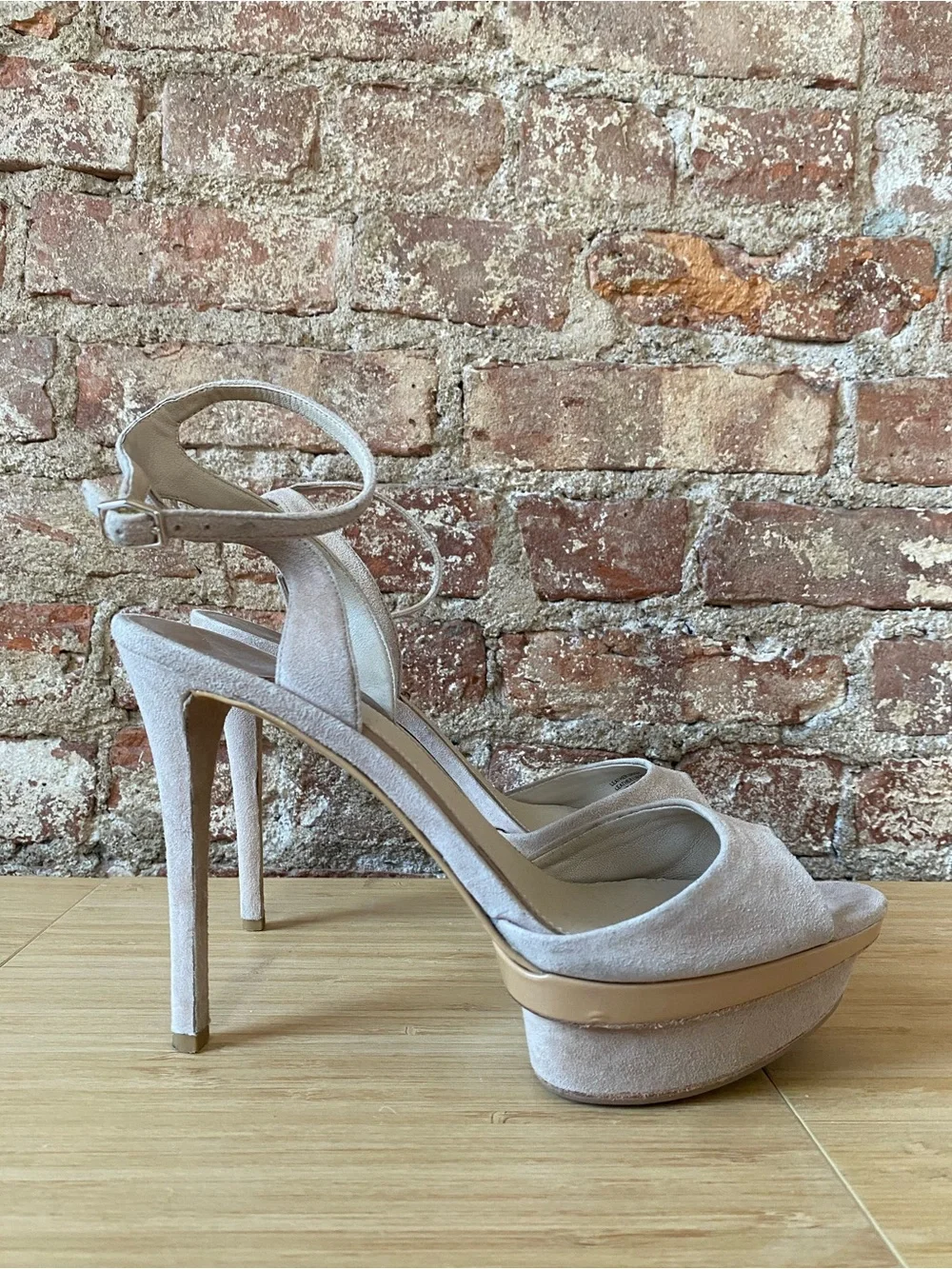 Brian Atwood Ankle-Strap Platform Heels in Dusty Pink 8.5