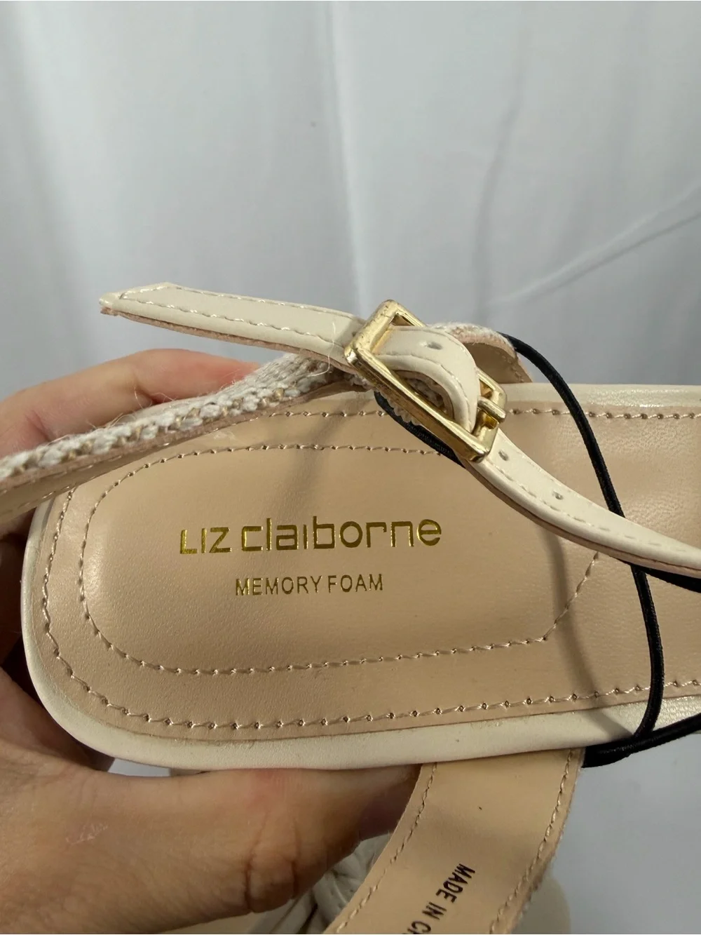 NWT Liz Claiborne Women's Size 9.5 Cream Espadrille Wedge Sandals