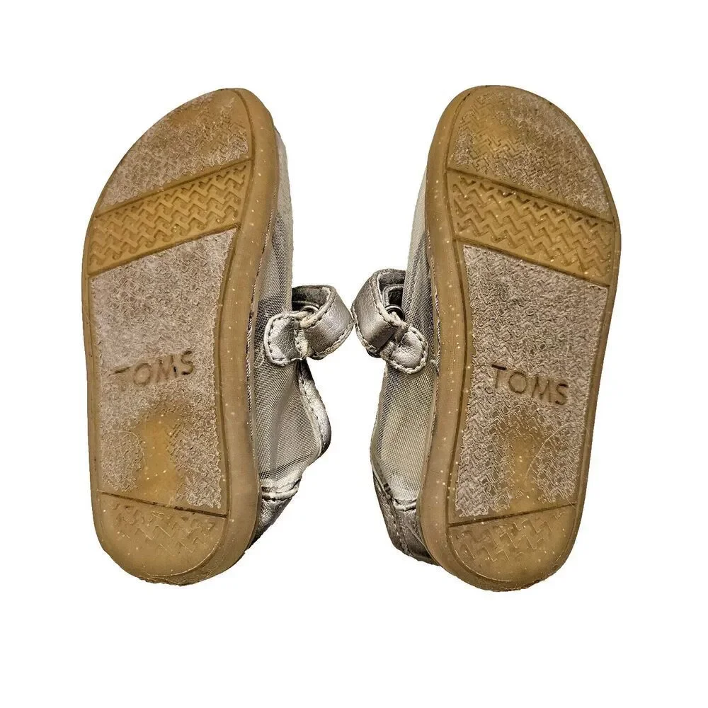 Disney x TOMS Cinderella Tiny Mary Jane Shoes Silver Glitter Mesh Girls Size T9